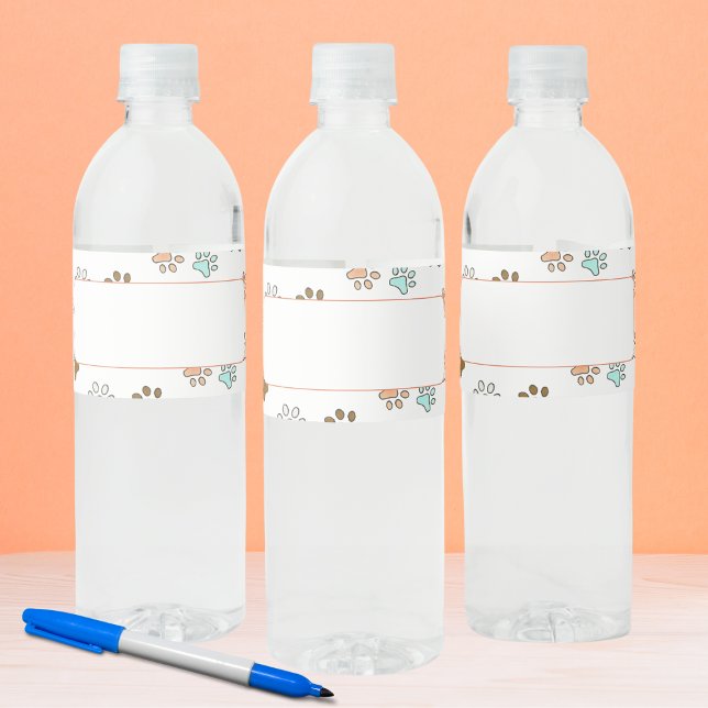 Paw Prints Write Your Name Party Water Bottle Label (Creator Uploaded)