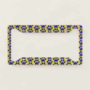 Paw Prints Yellow Golden Glitter Blue Patterns  License Plate Frame