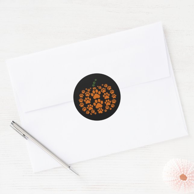 Paw Pumpkin Paw Print Dog Thanksgiving Classic Round Sticker (Envelope)