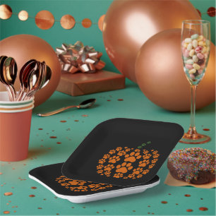 Paw Pumpkin Paw Print Dog Thanksgiving Paper Plates