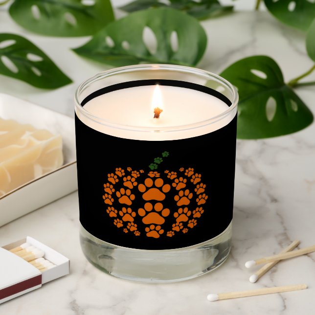 Paw Pumpkin Paw Print Dog Thanksgiving Scented Candle (Lit)
