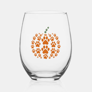 Paw Pumpkin Paw Print Dog Thanksgiving Stemless Wine Glass