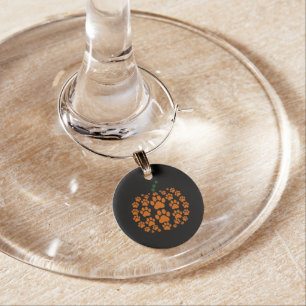 Paw Pumpkin Paw Print Dog Thanksgiving Wine Charm