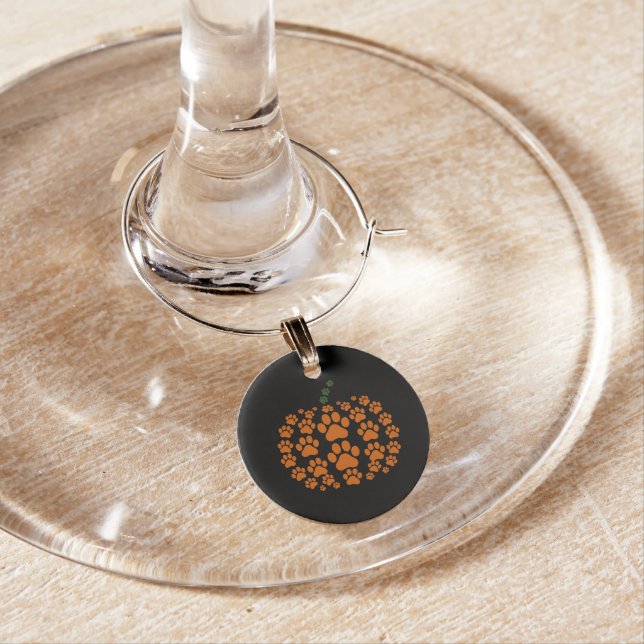 Paw Pumpkin Paw Print Dog Thanksgiving Wine Charm (In Situ)