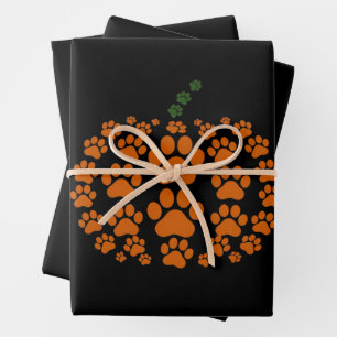 Paw Pumpkin Paw Print Dog Thanksgiving Wrapping Paper Sheets