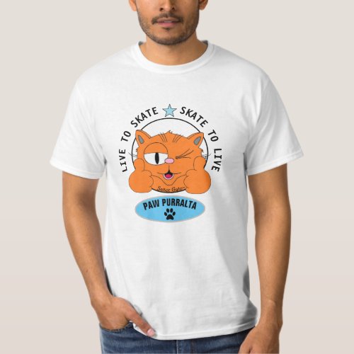 Paw Purralta Cartoon Cat Skateboarding T_Shirt