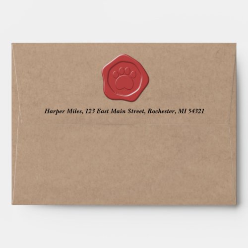 paw red wax seal w return address on brown paper envelope