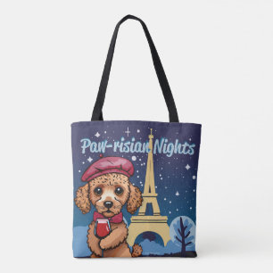 Paw-risian Nights! Cute Poodle Totebag Tote Bag