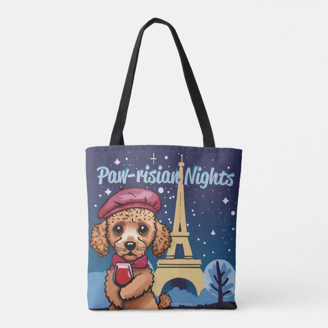 Paw-risian Nights! Cute Poodle Totebag Tote Bag (Back)
