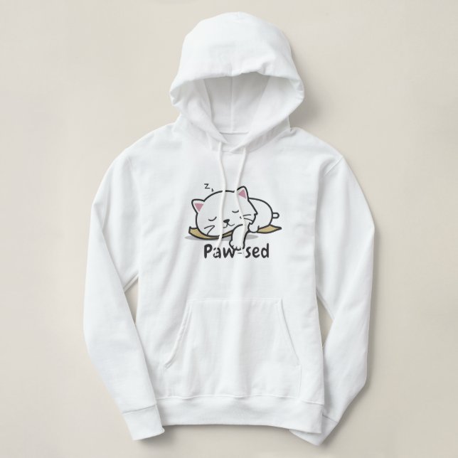 Paw-sed Cozy Hoodie – Cute Sleeping Cat Sweatshirt (Design Front)