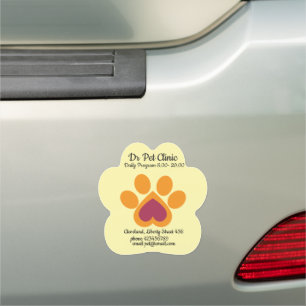 Paw Shape, Cat Paw, Heart, Name, Data, Yellow Car Magnet