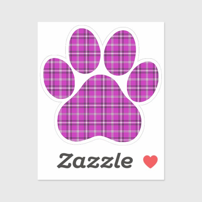 Paw Shape Plaid Pink Purple Cat Dog Sticker (Sheet)