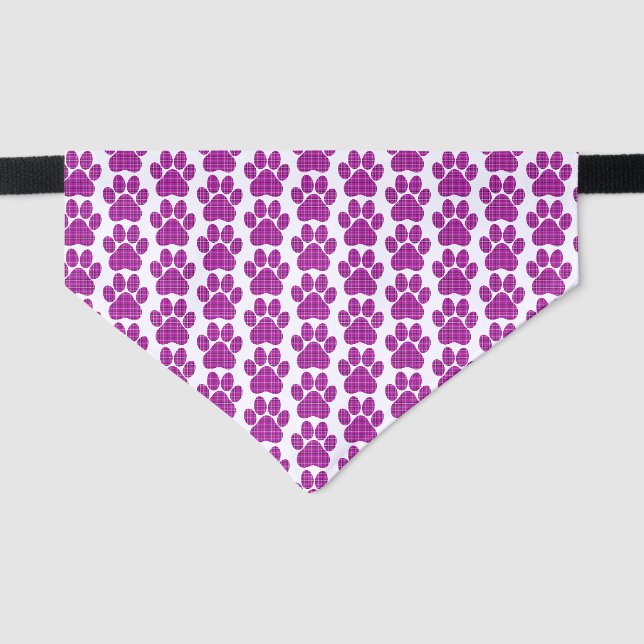 Paw Shape Plaid Pink Purple Dog Pet Bandana Collar (Front)