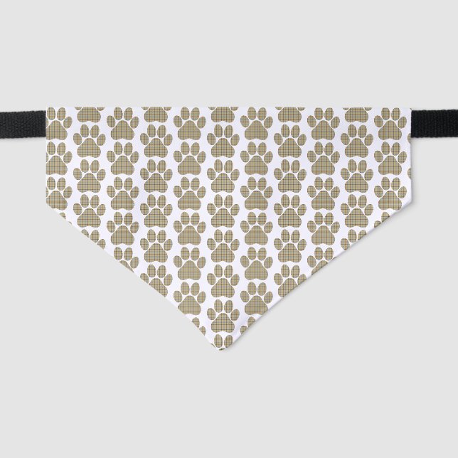 Paw Shape Plaid Tan Dog Pet Bandana Collar (Front)