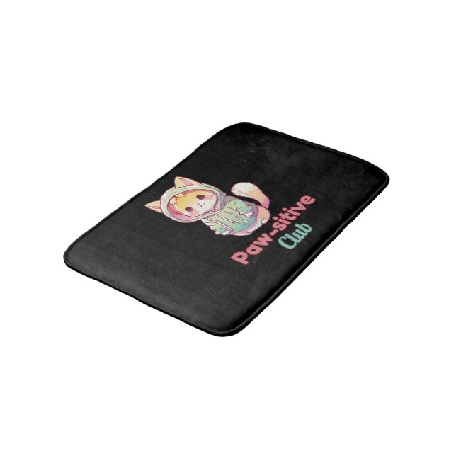 Paw‑sitive Club Cat Design – Cute Animal Lover Bath Mat (Angled)