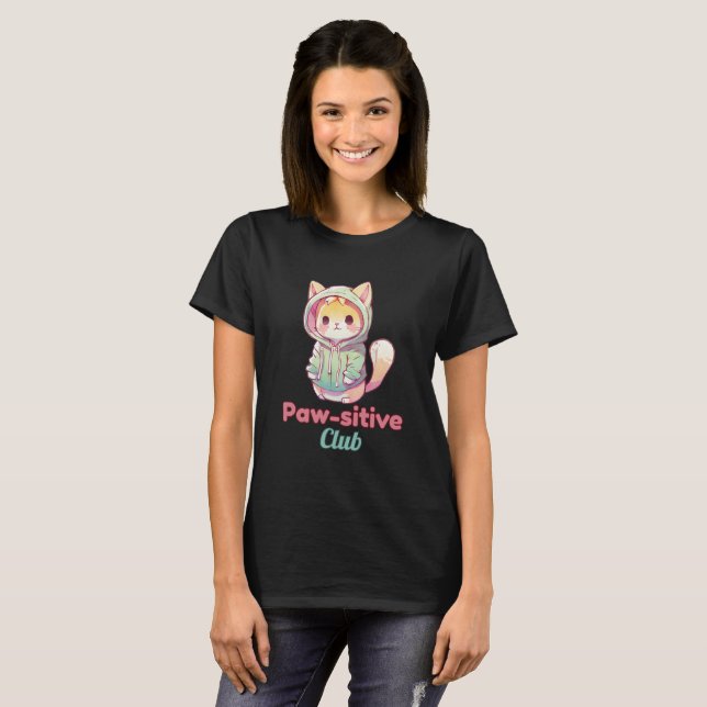 Paw‑sitive Club Cat Design – Cute Animal Lover T-Shirt (Front Full)