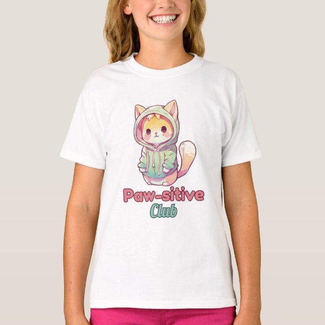 Paw‑sitive Club Cat Design – Cute Animal Lover T-Shirt (Front)