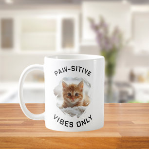 Paw-sitive vibes only cat photo coffee mug