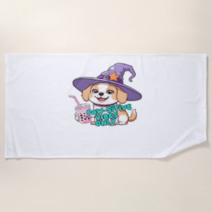 Paw-sitive Vibes Only – Cute Dog With Bubble Tea a Beach Towel
