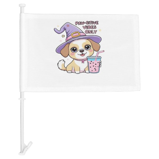 Paw-sitive Vibes Only � Cute Dog With Bubble Tea a Car Flag (Front)