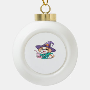 Paw-sitive Vibes Only – Cute Dog With Bubble Tea a Ceramic Ball Christmas Ornament