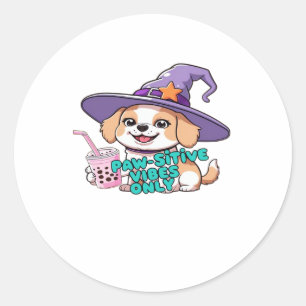 Paw-sitive Vibes Only � Cute Dog With Bubble Tea a Classic Round Sticker