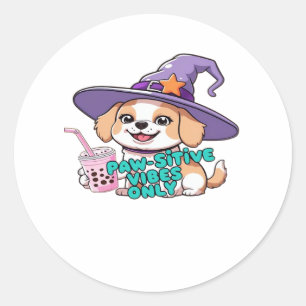 Paw-sitive Vibes Only – Cute Dog With Bubble Tea a Classic Round Sticker