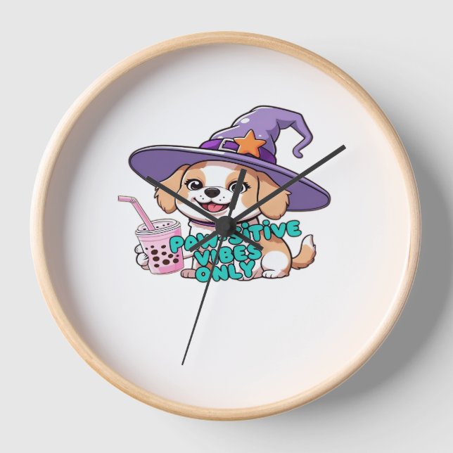 Paw-sitive Vibes Only – Cute Dog With Bubble Tea a Clock (Front)