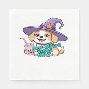 Paw-sitive Vibes Only – Cute Dog With Bubble Tea a Napkins