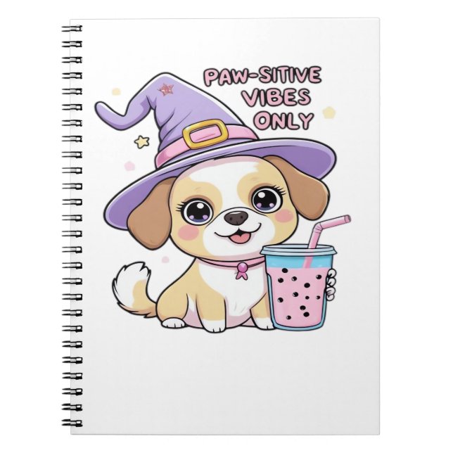 Paw-sitive Vibes Only � Cute Dog With Bubble Tea a Notebook (Front)