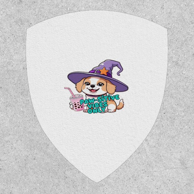 Paw-sitive Vibes Only – Cute Dog With Bubble Tea a Patch (Front)