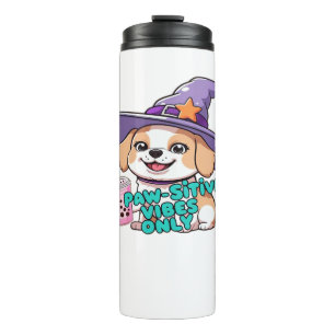 Paw-sitive Vibes Only – Cute Dog With Bubble Tea a Thermal Tumbler