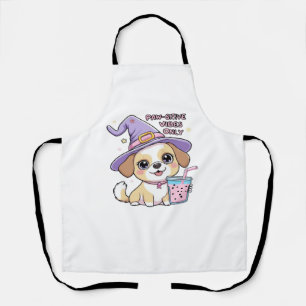 Paw-sitive Vibes Only Cute Dog With Bubble Tea Hal Apron