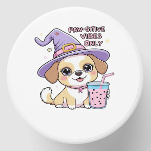 Paw-sitive Vibes Only Cute Dog With Bubble Tea Hal Mini Candle Favors