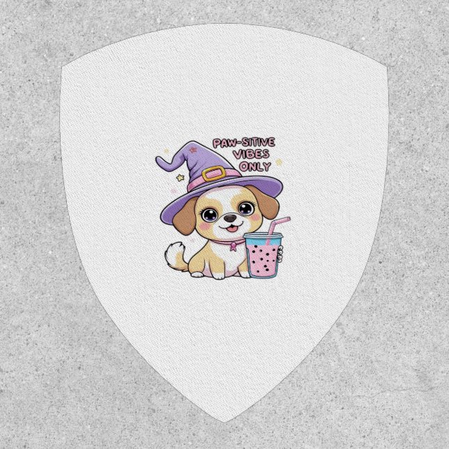 Paw-sitive Vibes Only Cute Dog With Bubble Tea Hal Patch (Front)