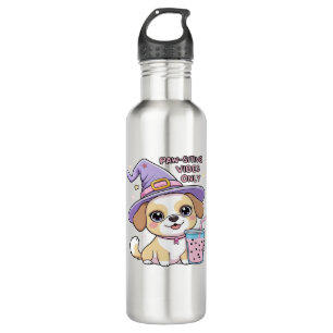 Paw-sitive Vibes Only Cute Dog With Bubble Tea Hal Stainless Steel Water Bottle