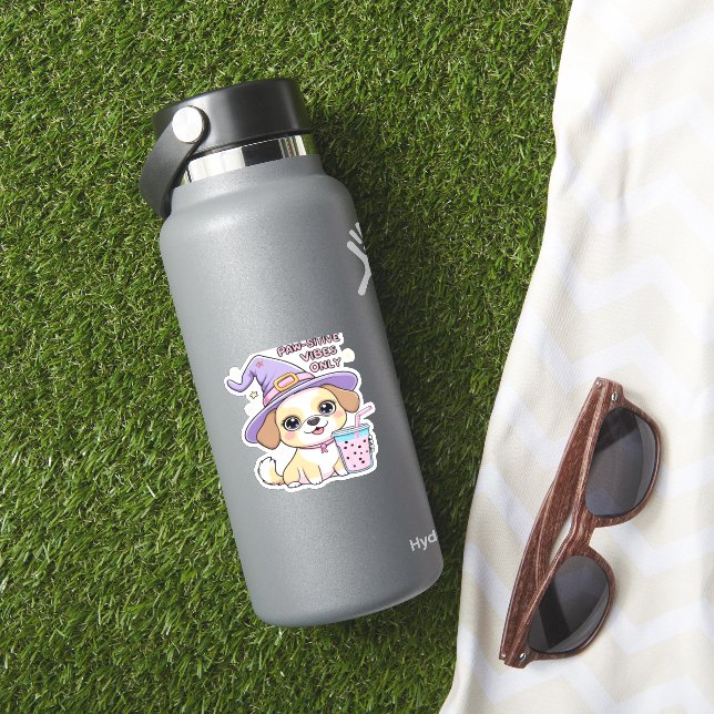 Paw-sitive Vibes Only Cute Dog With Bubble Tea Hal Sticker (HydroFlask Insitu)