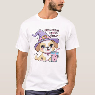 Paw-sitive Vibes Only Cute Dog With Bubble Tea Hal T-Shirt
