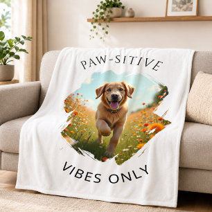 Paw-sitive Vibes Only Golden Retriever Photo Fleece Blanket