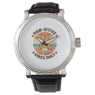 Paw-Sitive Vibes Only Meditating Cat Retro Design_ Watch