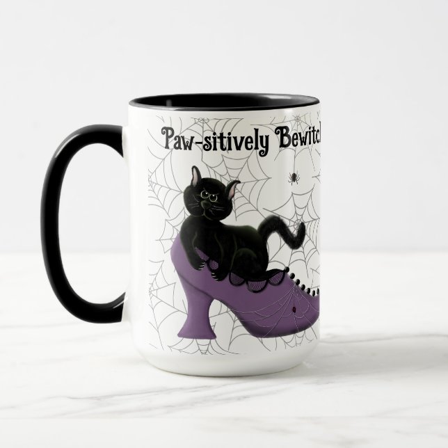 Paw-sitively Bewitched Black Cat Halloween Mug (Left)