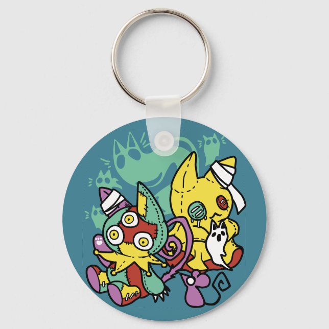 Paw-sitively Frightful | Monstrous Cats Halloween  Keychain (Front)