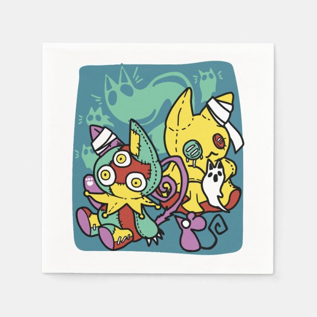 Paw-sitively Frightful | Monstrous Cats Halloween  Napkins (Front)