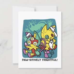Paw-sitively Frightful   Monstrous Cats Halloween  Postcard