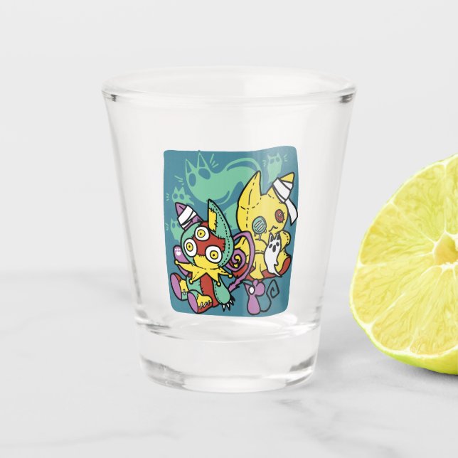 Paw-sitively Frightful | Monstrous Cats Halloween  Shot Glass (Front)