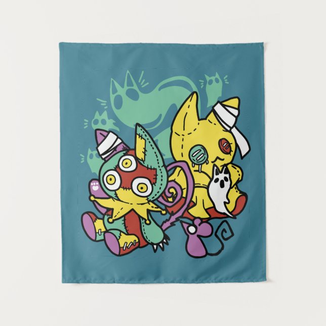 Paw-sitively Frightful | Monstrous Cats Halloween  Tapestry (Front)