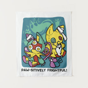 Paw-sitively Frightful Monstrous Cats Halloween Tapestry