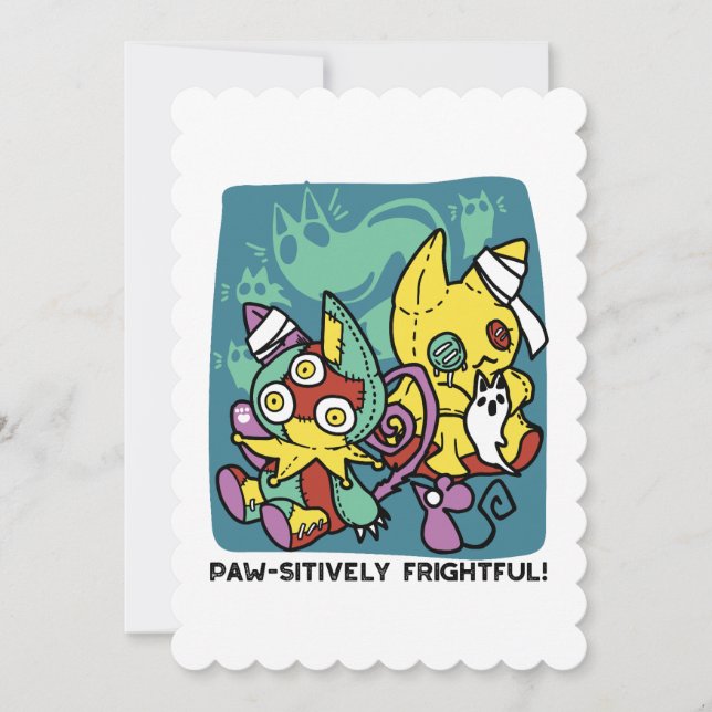 Paw-sitively Frightful | Monstrous Cats Halloween  Thank You Card (Front)