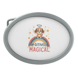 Paw-sitively Magical Puppy Vintage Rainbow Angel D Belt Buckle