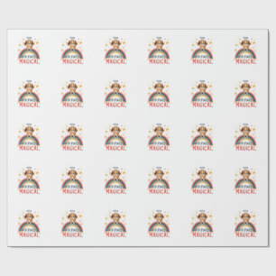 Paw-sitively Magical Puppy Vintage Rainbow Angel D Wrapping Paper